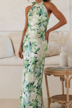 Sylvie | Floral Halter Neck Maxi Dress With Leg Slit