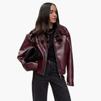 Lucinda | Women Leather Bomber Jacket in Burgundy