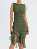 Vivienne | Long Sleeve Ruffle Midi Dress For Garden Parties