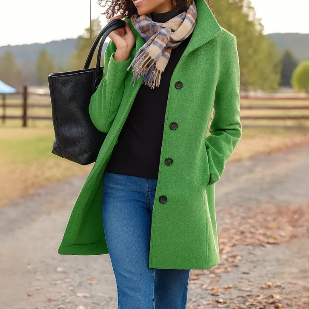 Edith | Black Full Length Long Winter Coat — Green