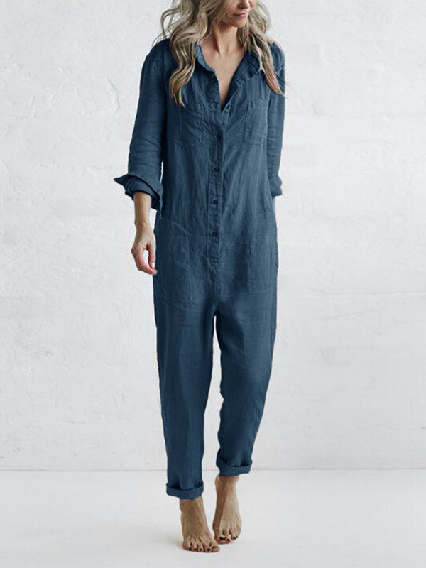 Vivienne | Comfy Long Sleeve Button-Up Jumpsuit for Everyday Wear