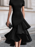 Flavie | Tailored Ruffle Evening Wedding Guest Midi Dress