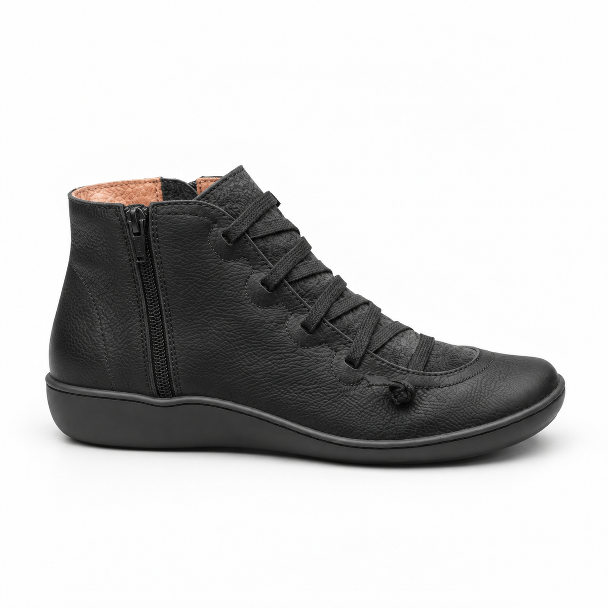 Isadora | Low Heeled Black Leather Ankle Boots — Black