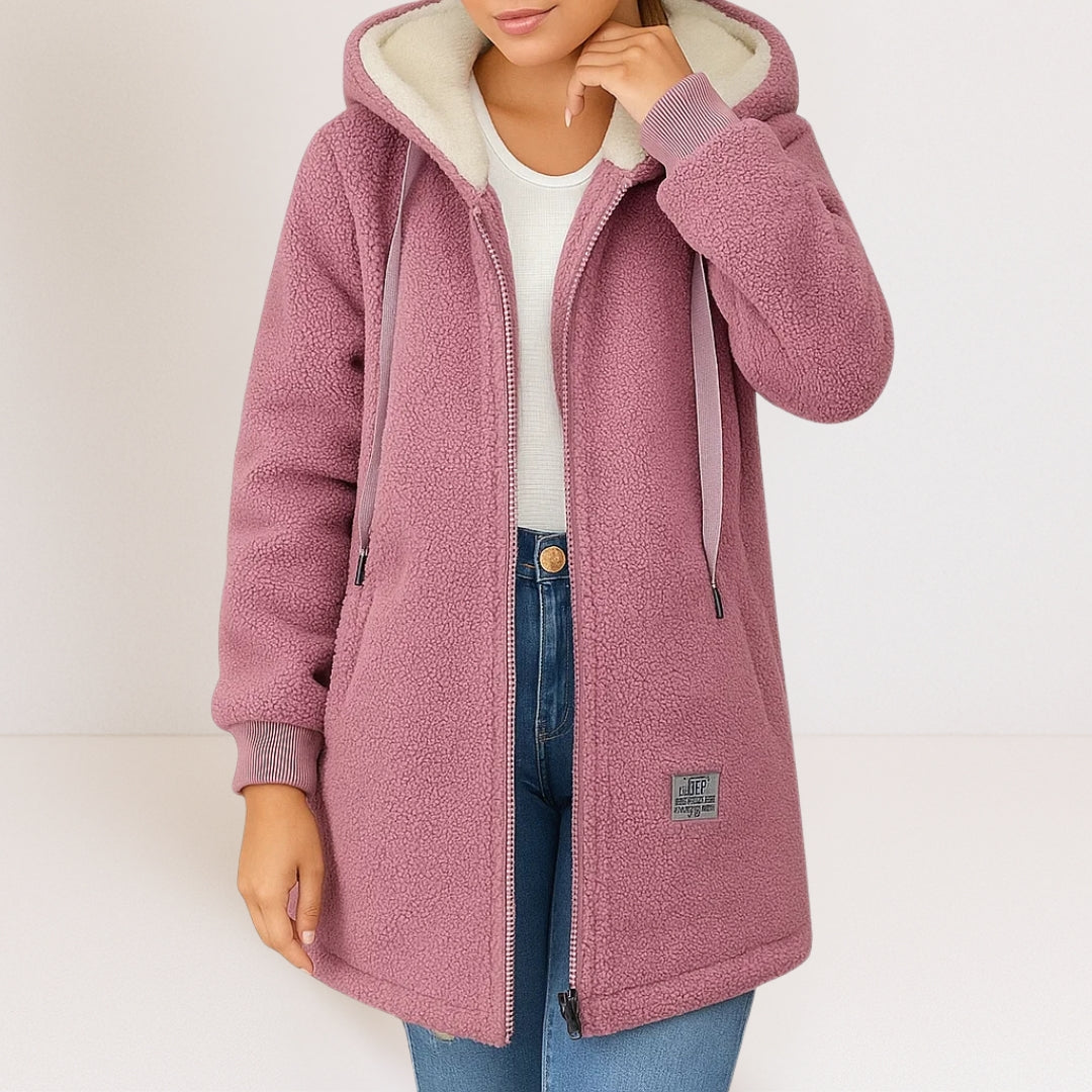Georgiana | Long Black Puffer Coat Longline Hood Winter — Pink