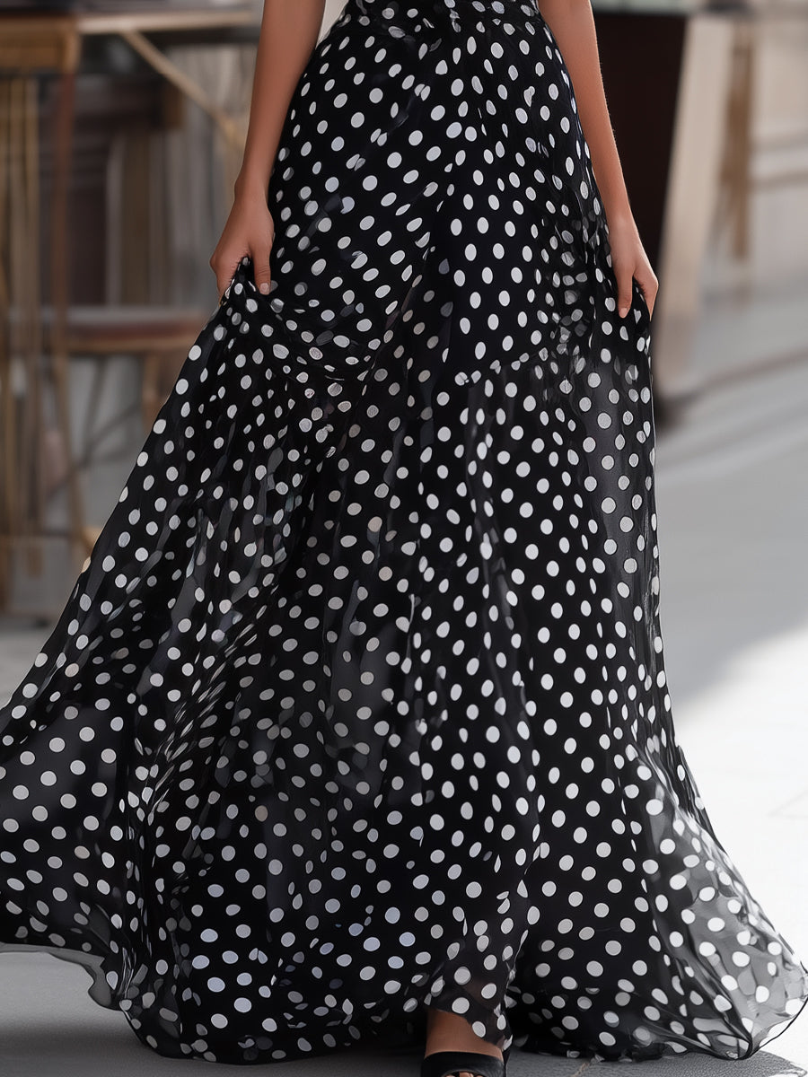 Constance | V-Neck Chiffon Dot Dress for Garden Party Occasions
