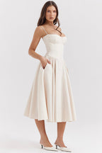 Mirabelle | Corset Adjustable Spaghetti Strap Midi Dress