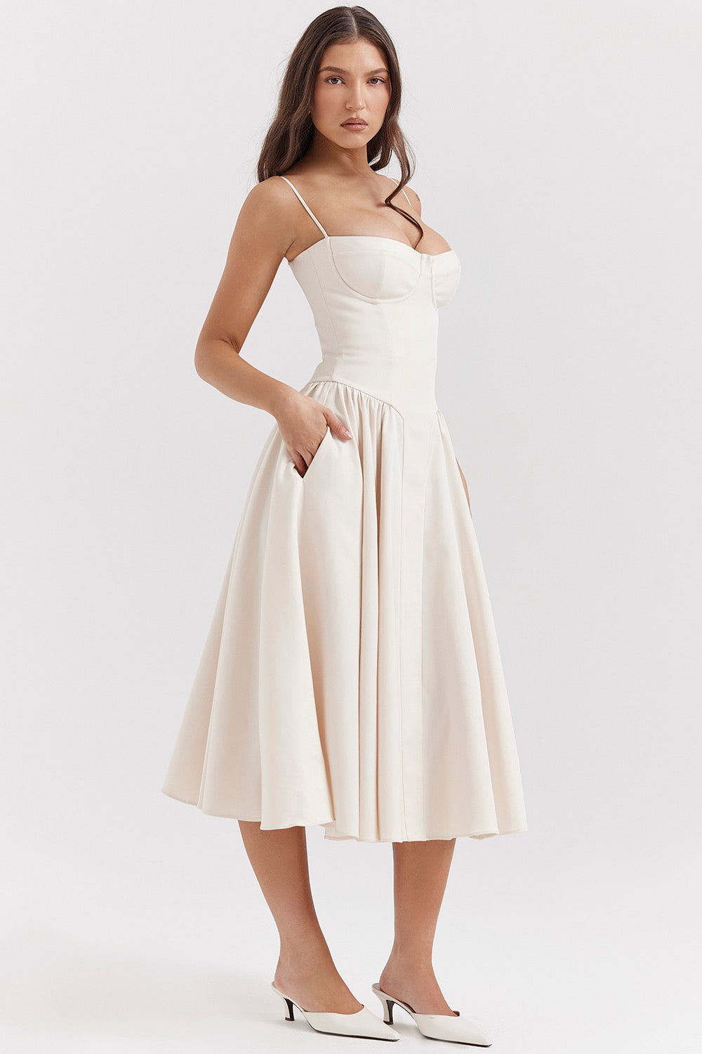 Mirabelle | Corset Adjustable Spaghetti Strap Midi Dress