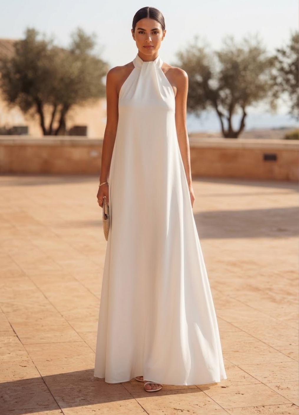 Isadora | Halter Neck White Maxi Dress