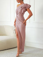 Flavie | One Shoulder Ruffle Wedding Guest Evening Dress
