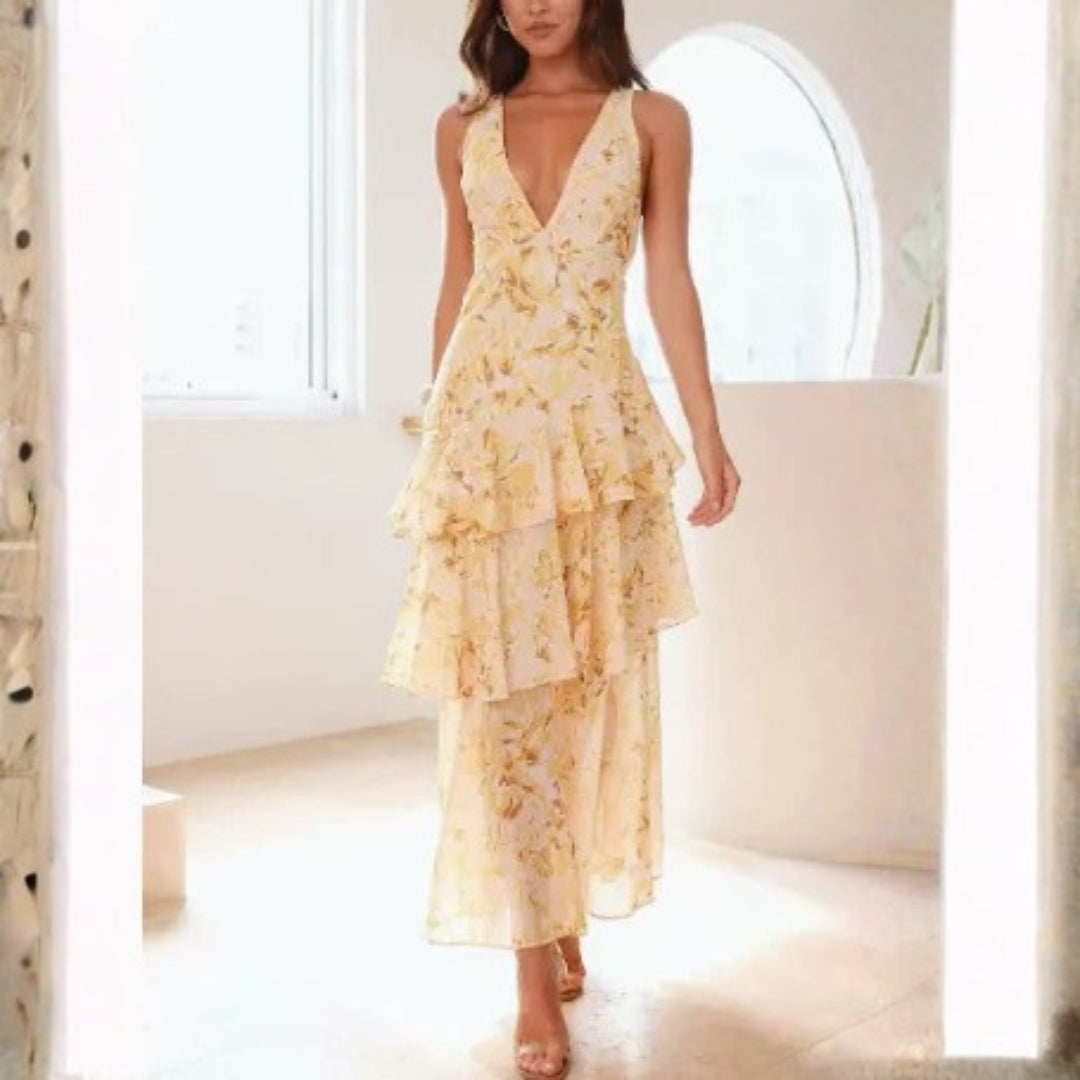 Sabine | Layered Ruched Floral Maxi Garden Party Dress
