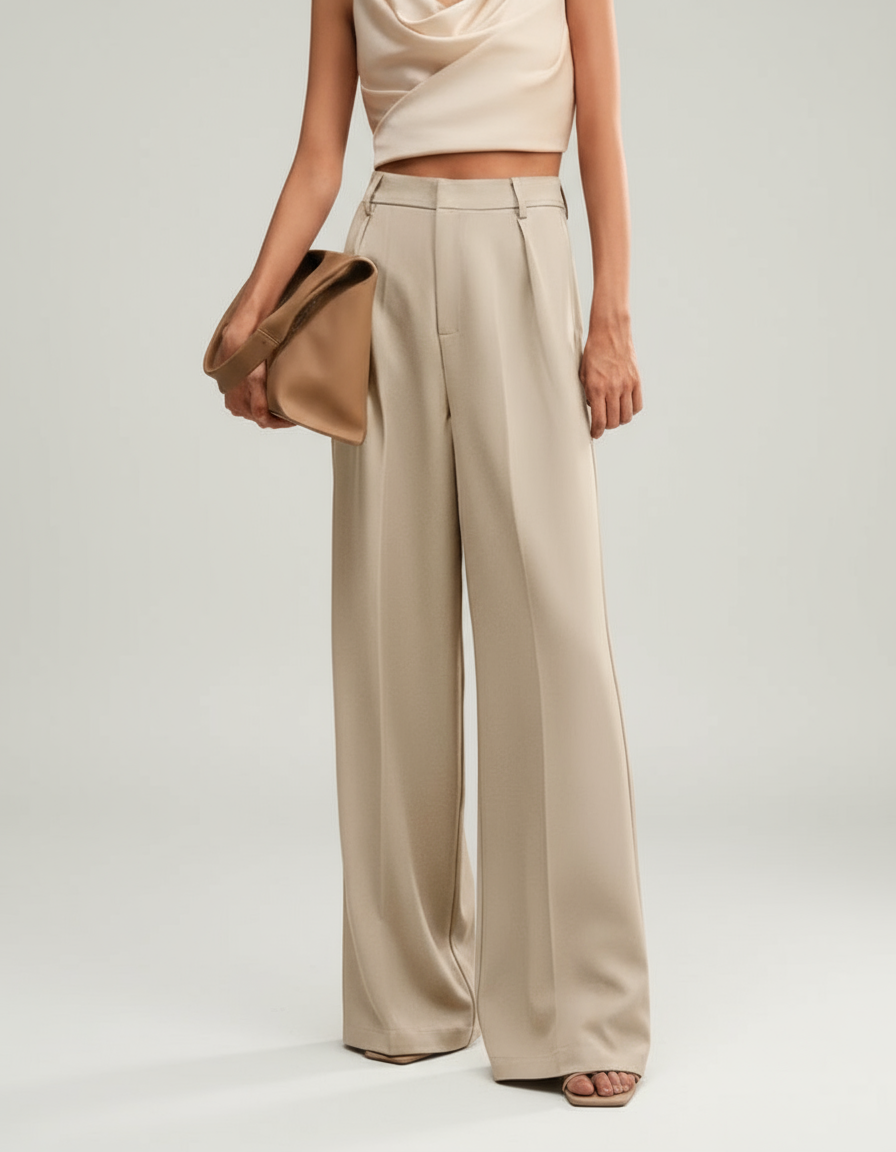 Dominique | High Waisted Wide Leg Tailored Trousers For Work