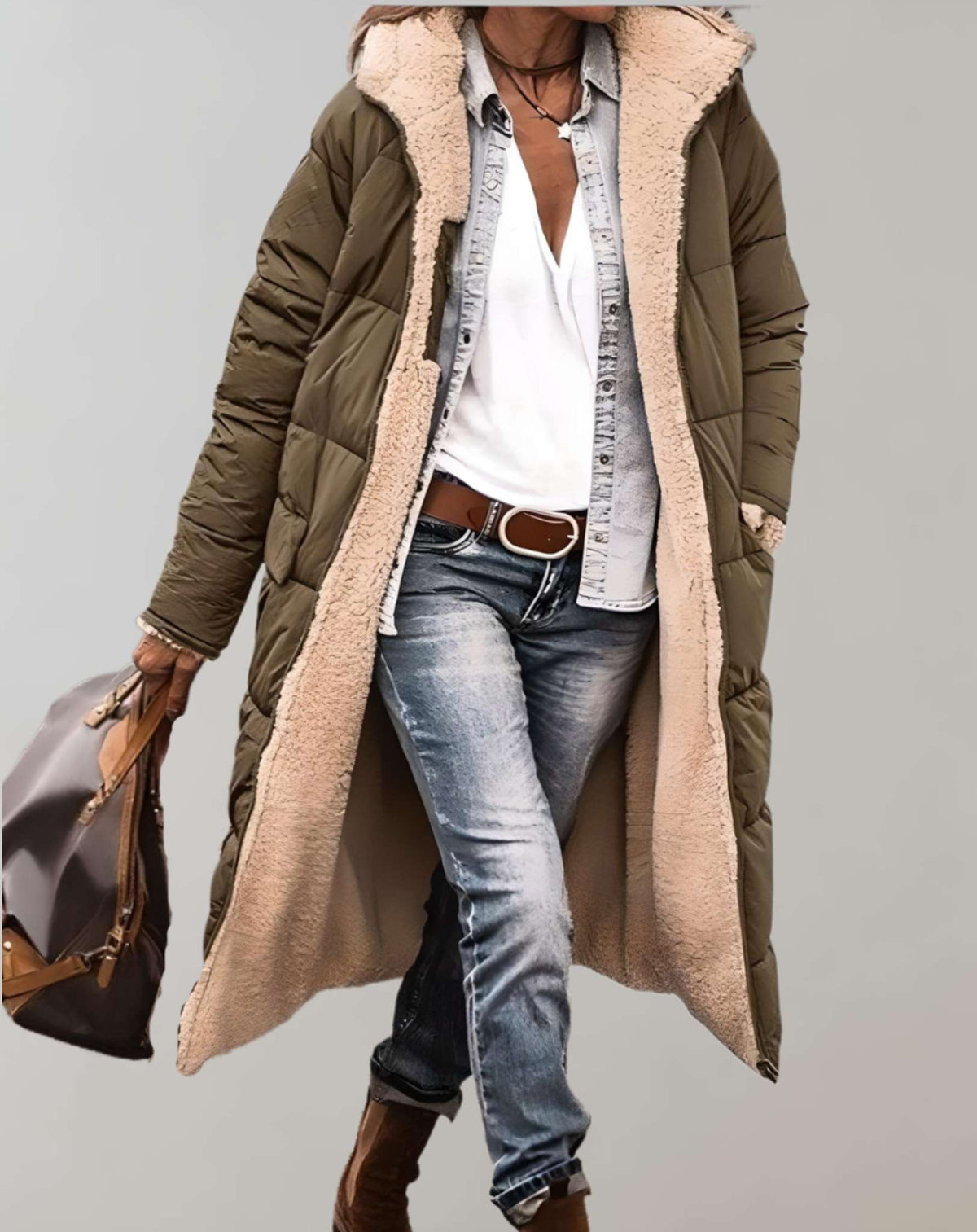 Noelle | Long Padded Puffer Jacket Winter Coat — Army Green
