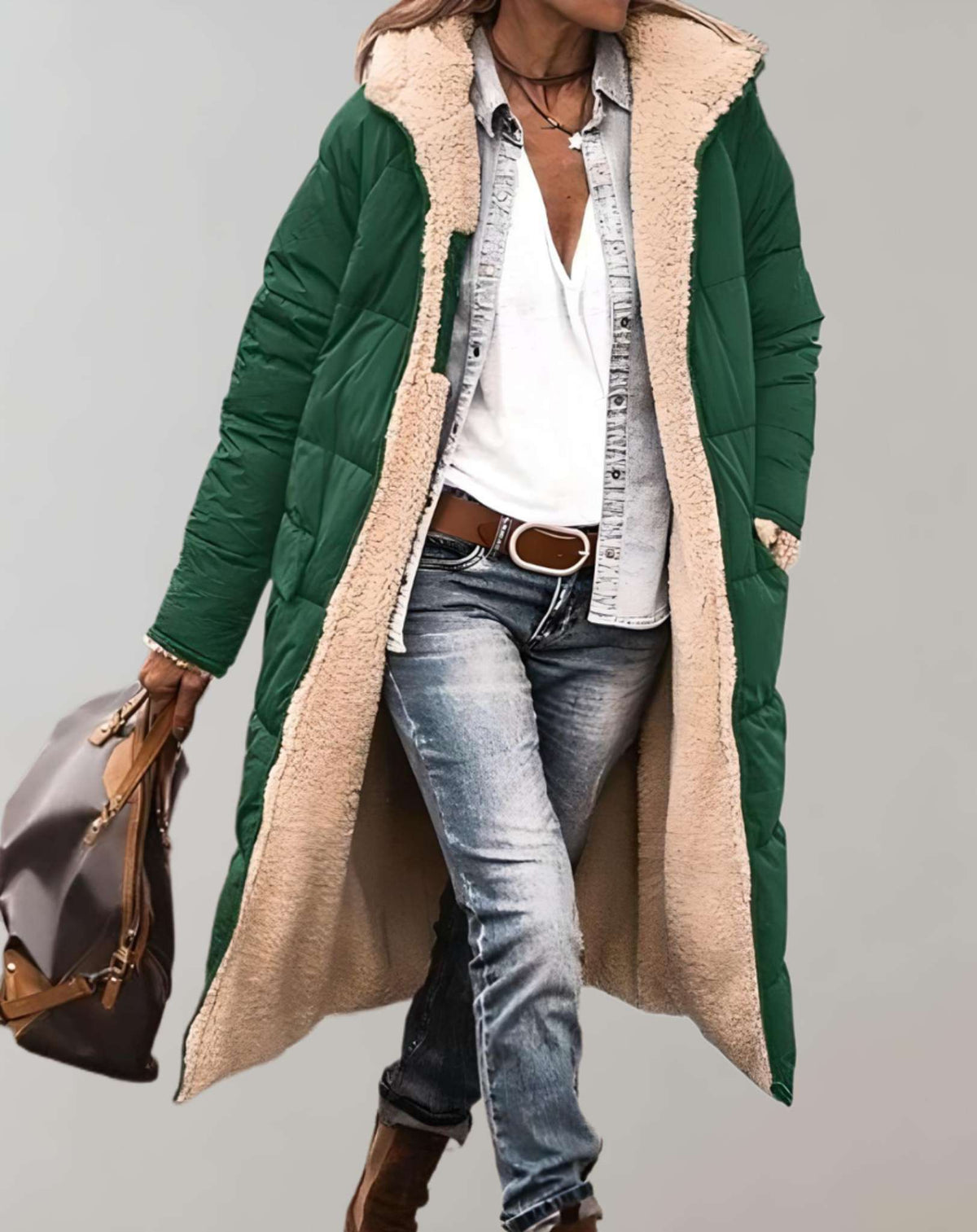 Noelle | Long Padded Puffer Jacket Winter Coat — Green