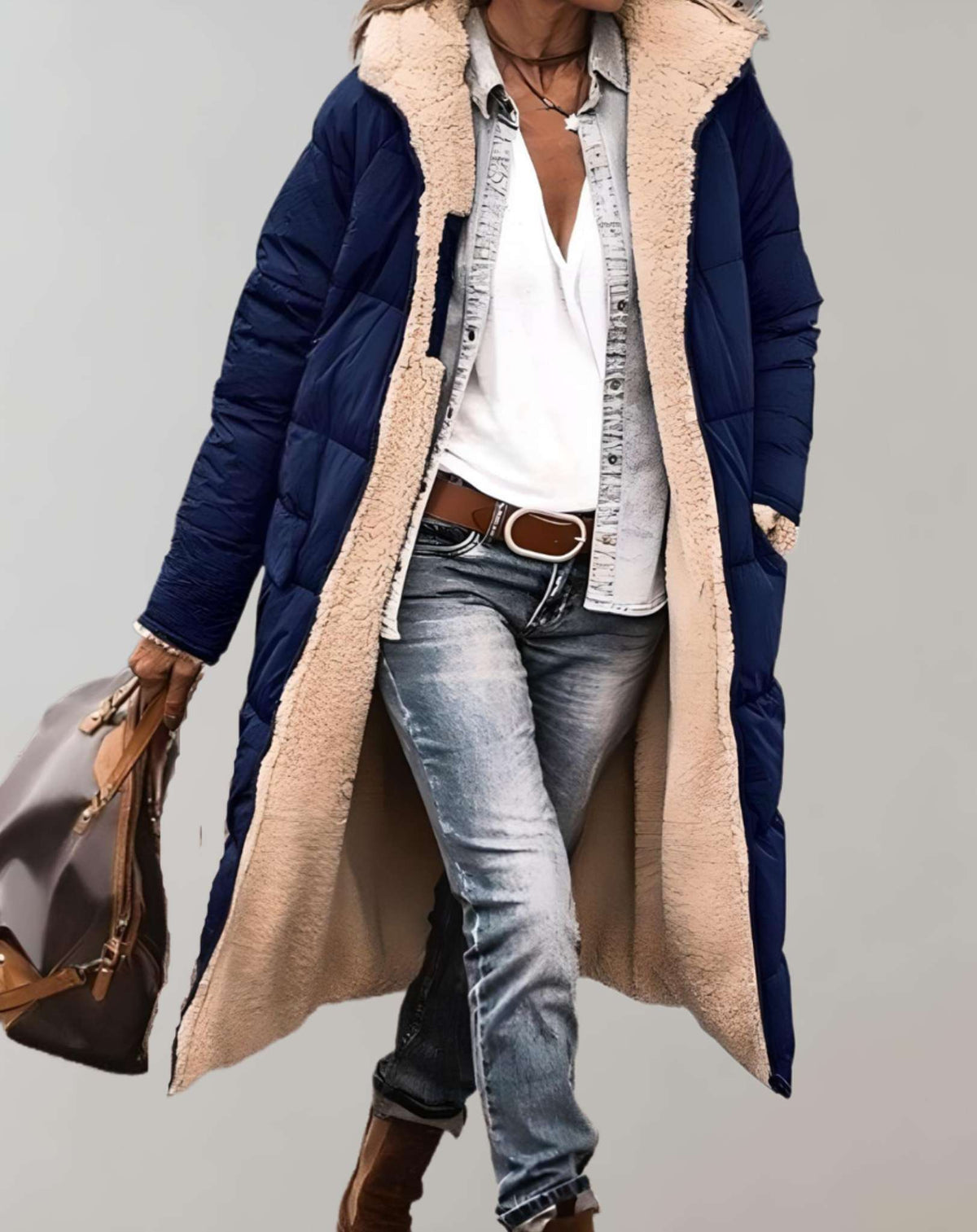 Noelle | Long Padded Puffer Jacket Winter Coat — Navy Blue