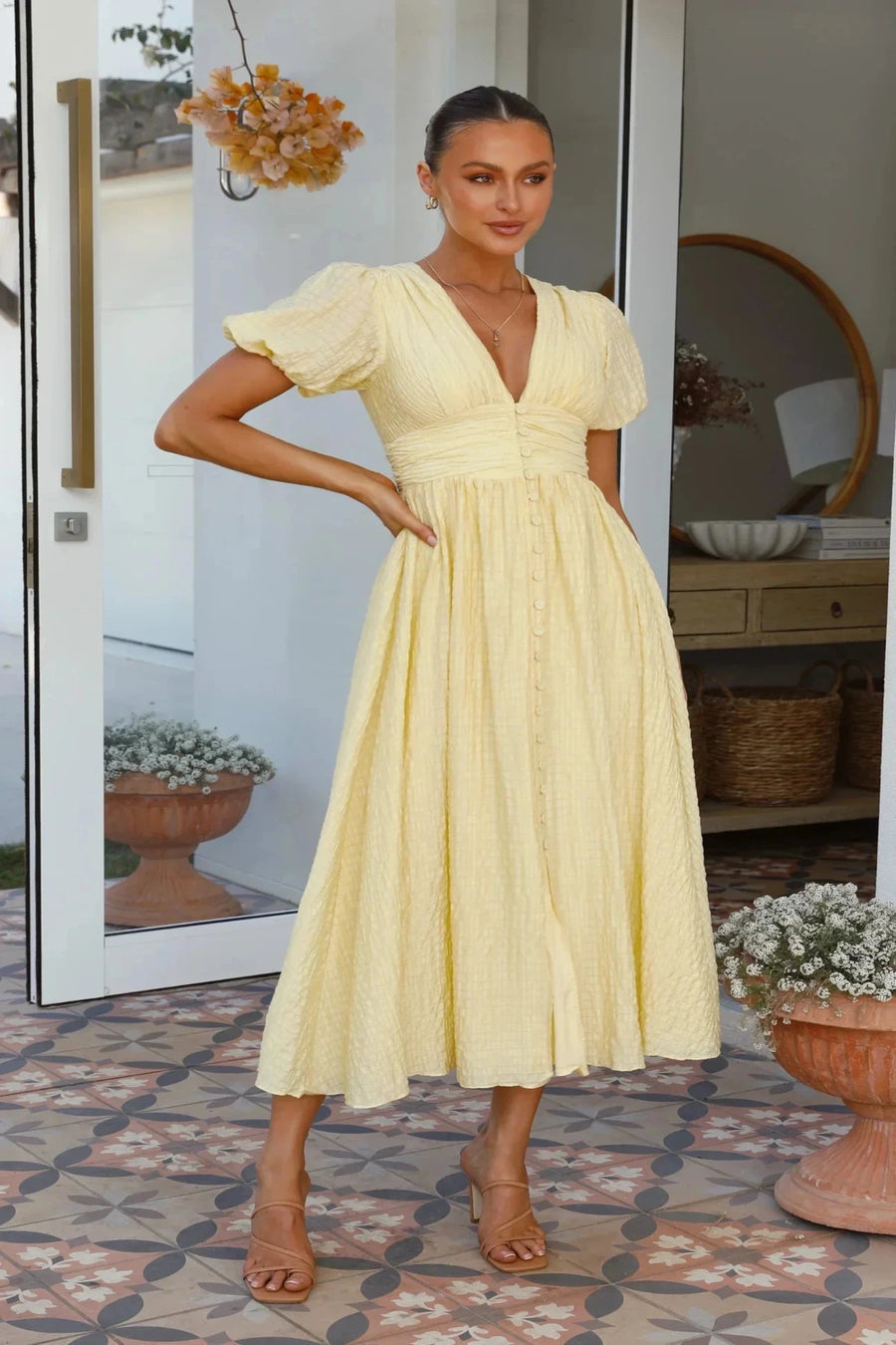 Oriane | Long Sleeve Maxi Dress With Button Front Detail