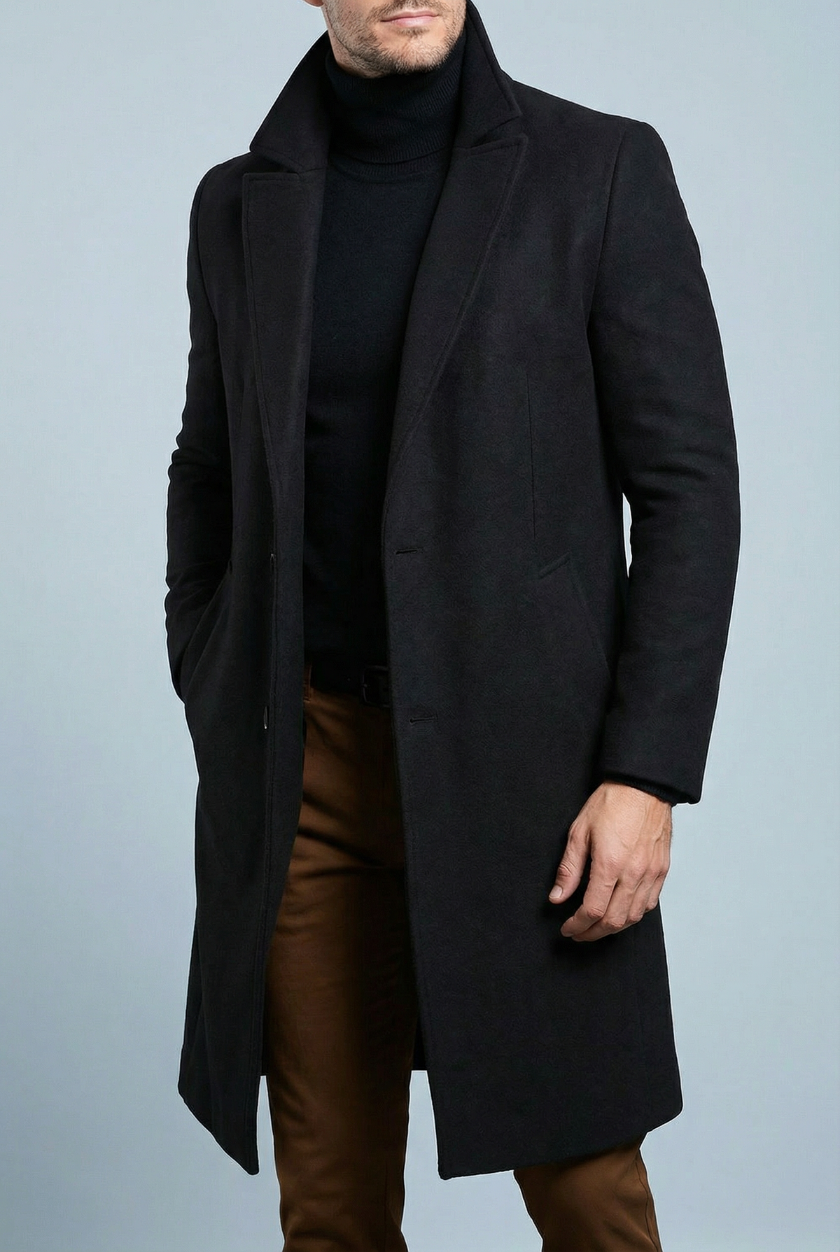Julius | Long Formal Wool Winter Coat Brown Smart Overcoats — Black