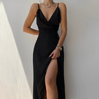 Anouk | Draped Cowl Neck V-Neck Midi Dress