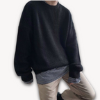 Delia | Cream Chunky Cable Knit Roll Neck Oversized Jumper Sweater — Black