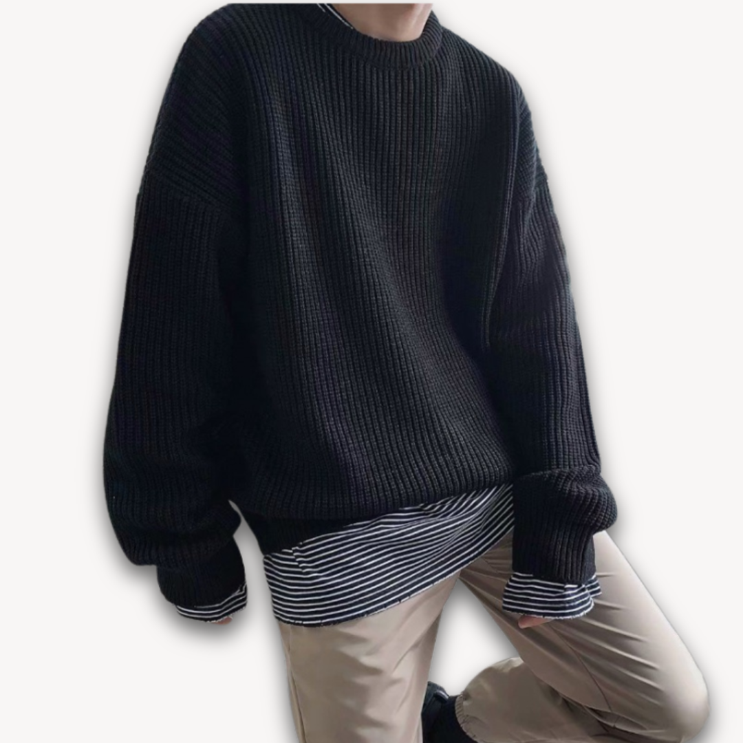 Delia | Cream Chunky Cable Knit Roll Neck Oversized Jumper Sweater — Black