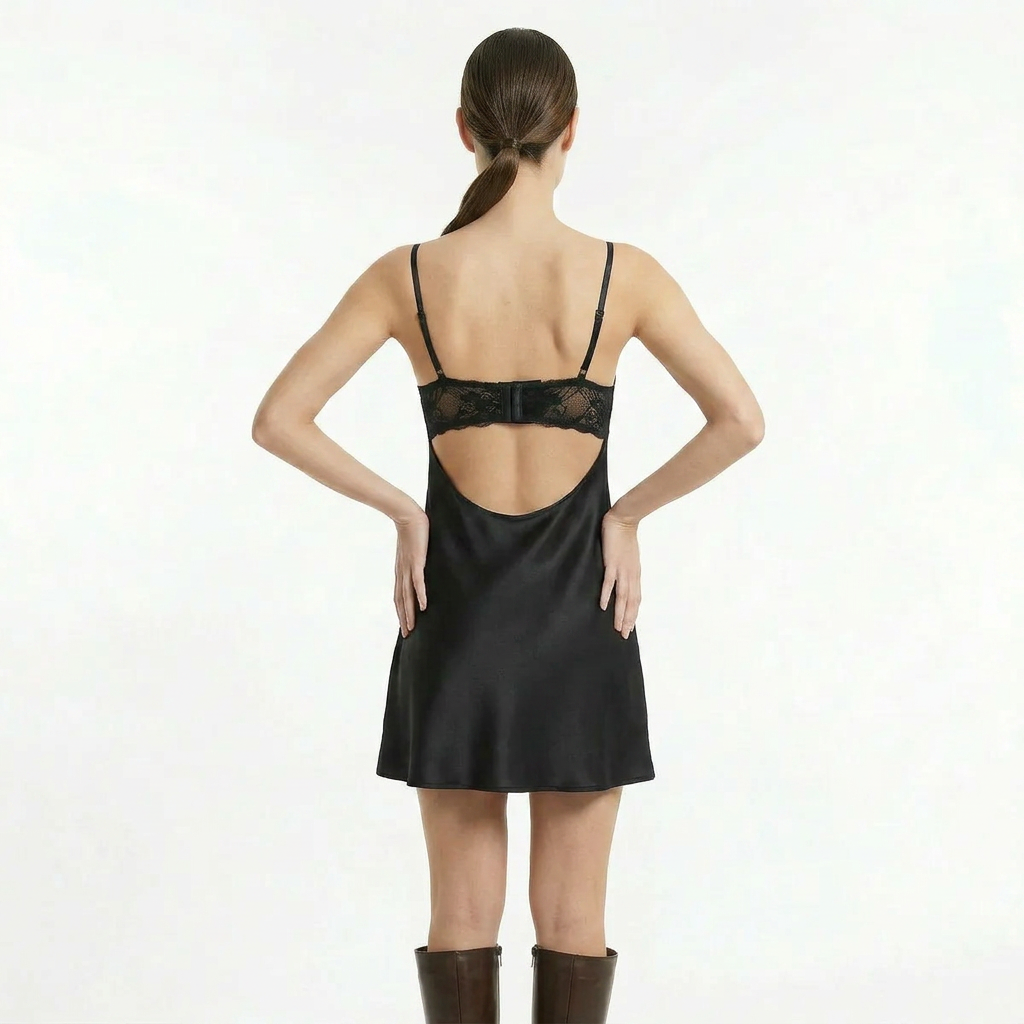 Seraphina | Lace Detail Satin Slip Dress Mini Party Evening