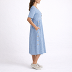 Lavinia | Striped Babydoll Midi Dress In Blue Beige Grey