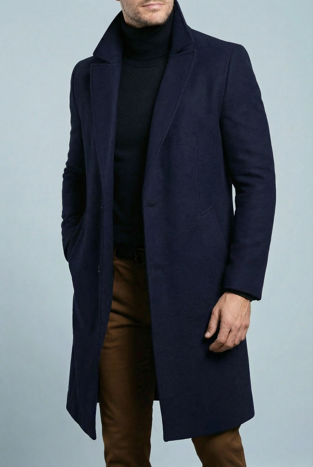 Julius | Long Formal Wool Winter Coat Brown Smart Overcoats — Blue