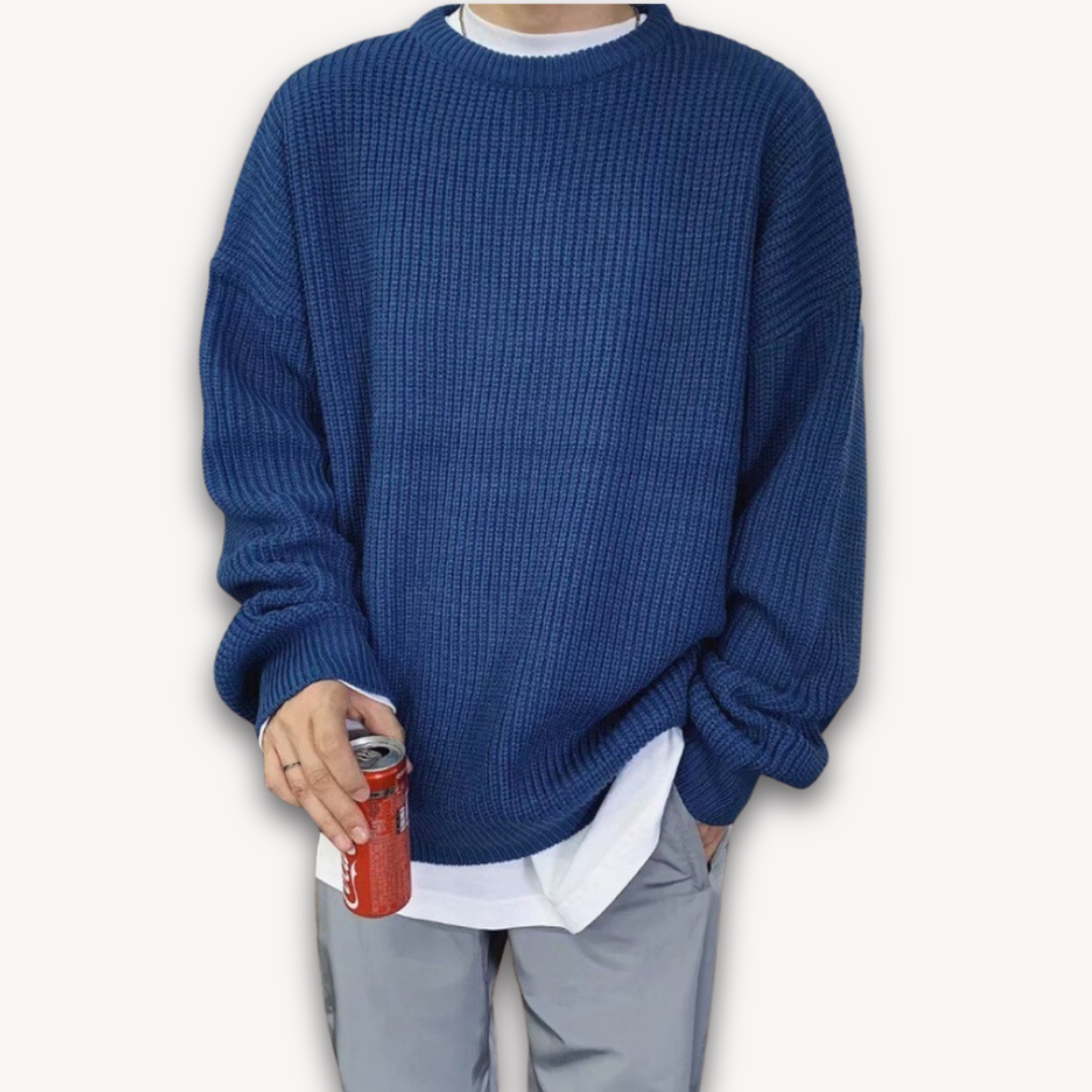 Delia | Cream Chunky Cable Knit Roll Neck Oversized Jumper Sweater — Royal Blue