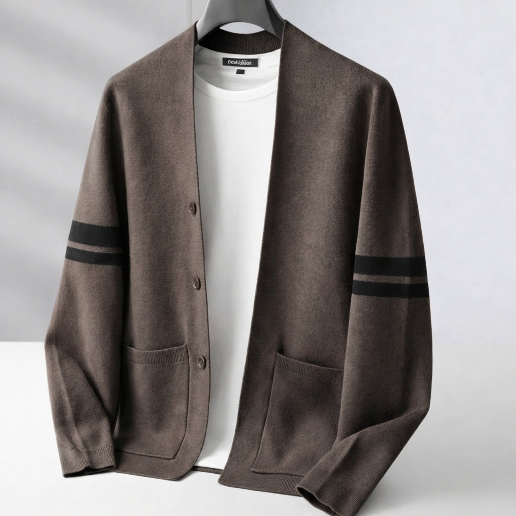 Katarina | Chunky Cable Knit Lightweight Cream Cardigan Sweater — Brown