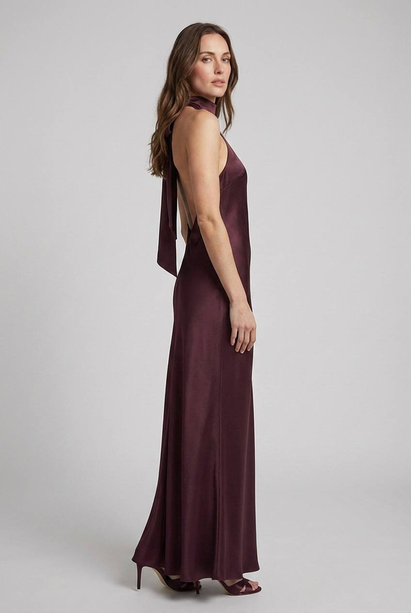 Lucinda | Halterneck Satin Winter Wedding Guest Dresses