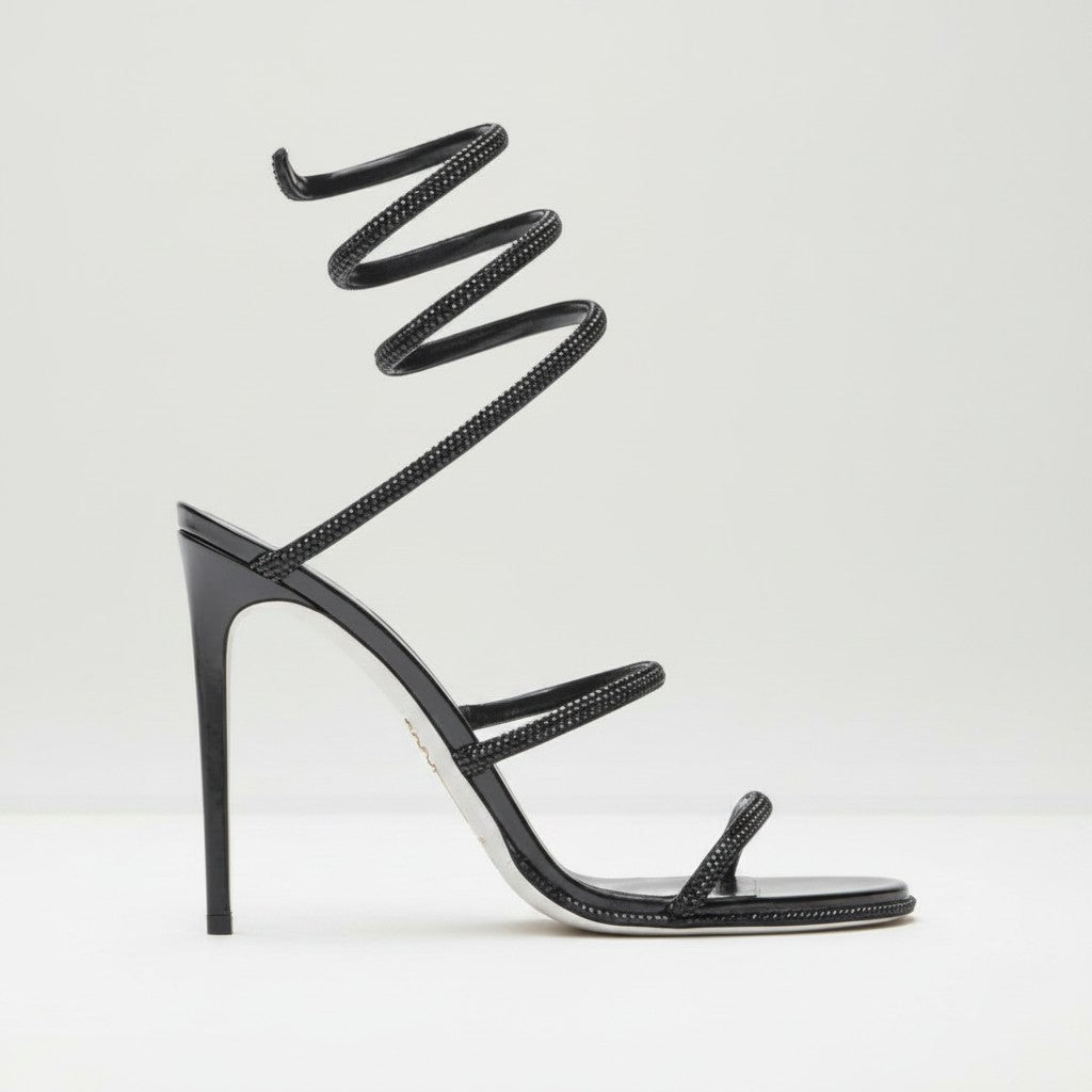 Mirabelle | Gold Block Heels For Wedding Spiral Wrap Sandals