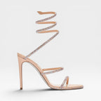 Mirabelle | Gold Block Heels For Wedding Spiral Wrap Sandals