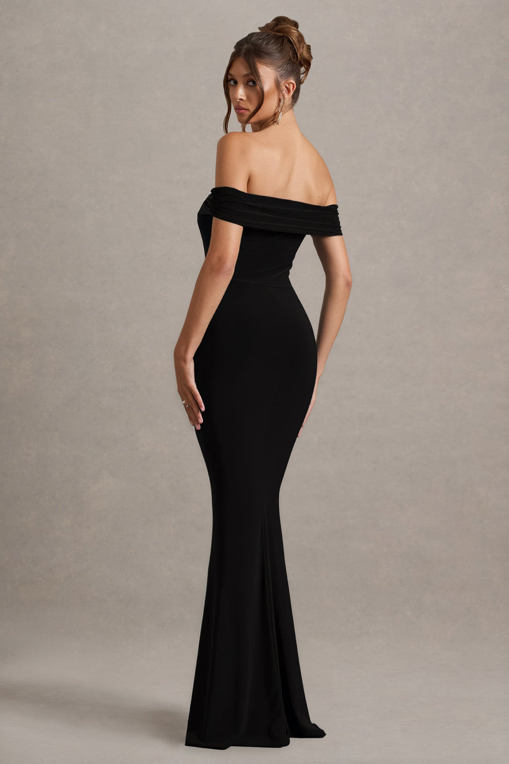 Josephine | Black Bardot Draped Split Maxi Dress Evening Wear