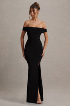 Josephine | Black Bardot Draped Split Maxi Dress Evening Wear