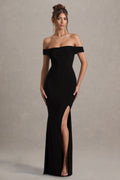 Josephine | Black Bardot Draped Split Maxi Dress Evening Wear