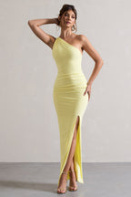 Dominique | Lemon Asymmetric Bodycon Maxi Dress With Split