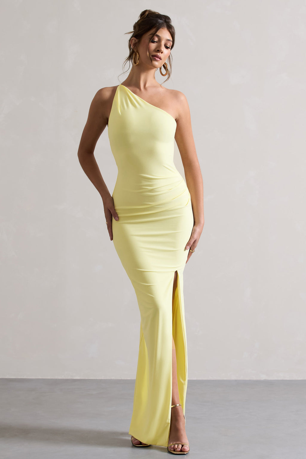 Dominique | Lemon Asymmetric Bodycon Maxi Dress With Split