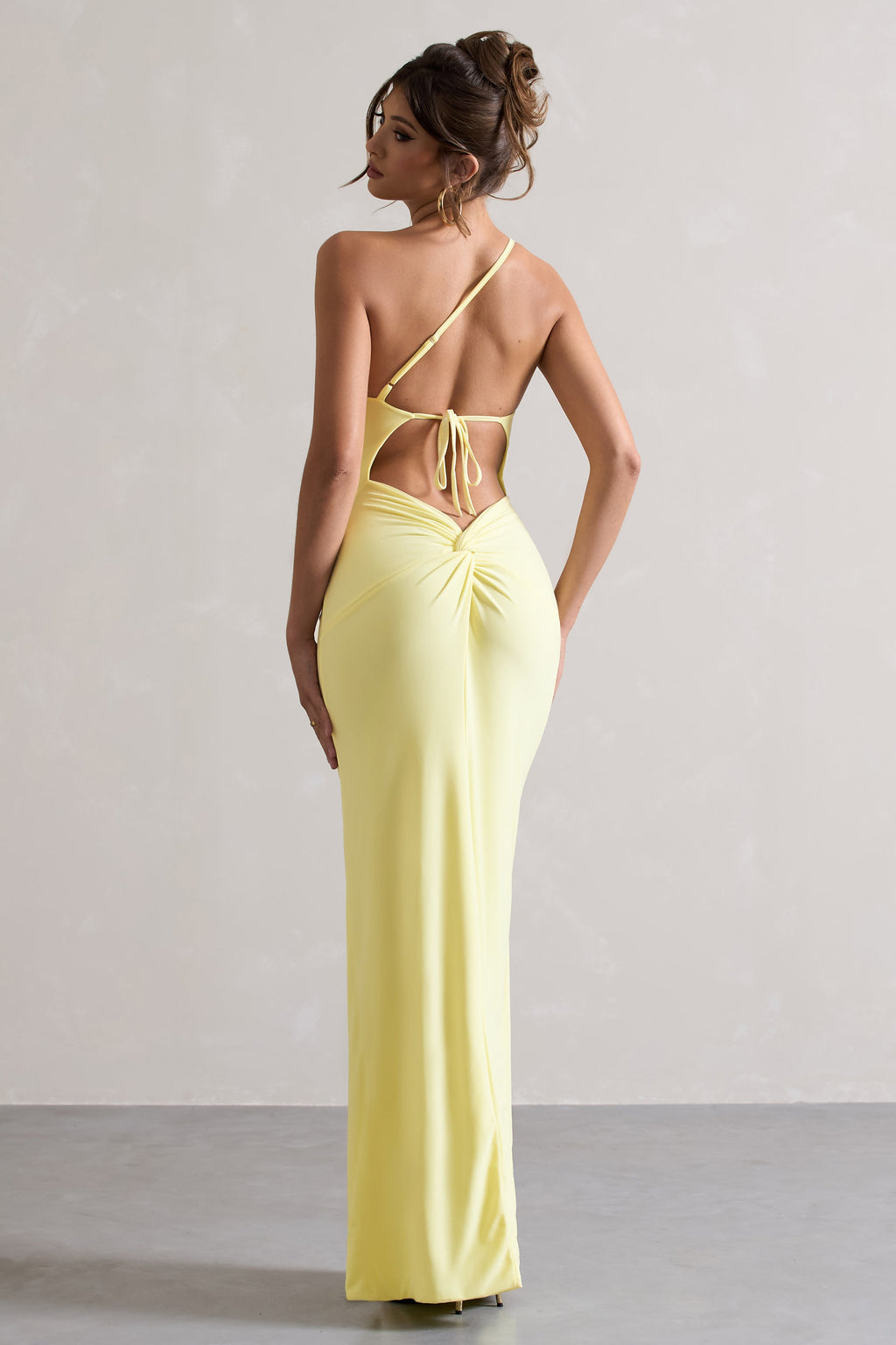 Dominique | Lemon Asymmetric Bodycon Maxi Dress With Split