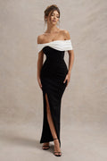 Juliette | Bardot Bow Tight Split Maxi Occasion Dress