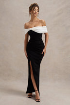 Juliette | Bardot Bow Tight Split Maxi Occasion Dress