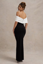 Juliette | Bardot Bow Tight Split Maxi Occasion Dress