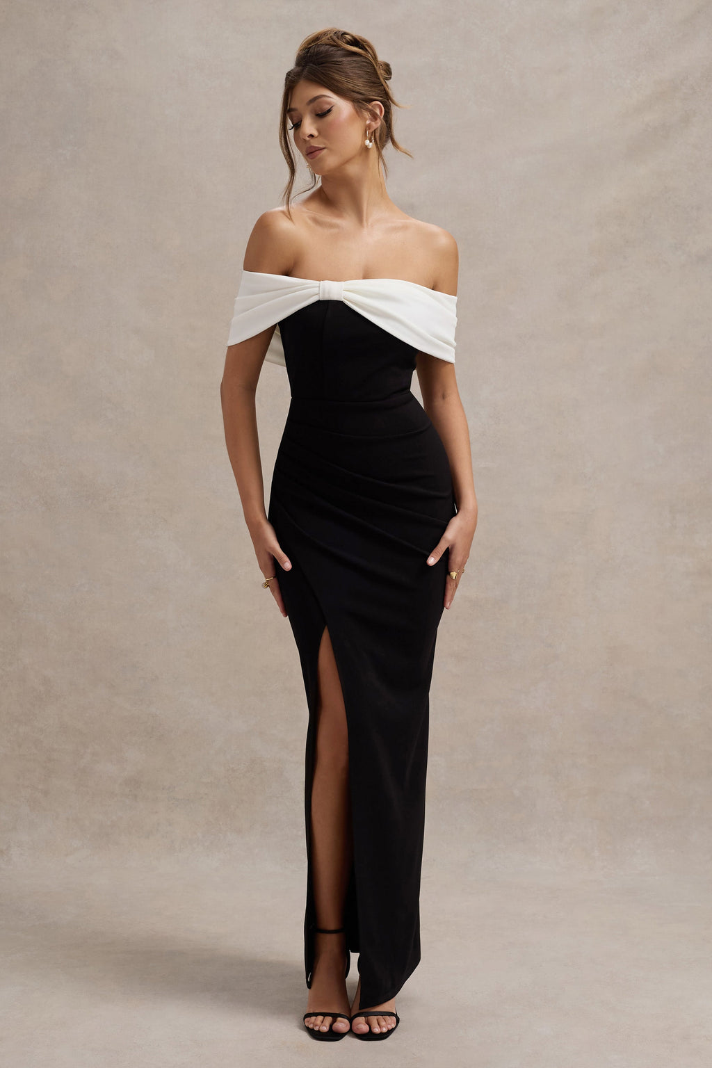 Juliette | Bardot Bow Tight Split Maxi Occasion Dress