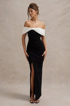 Juliette | Bardot Bow Tight Split Maxi Occasion Dress