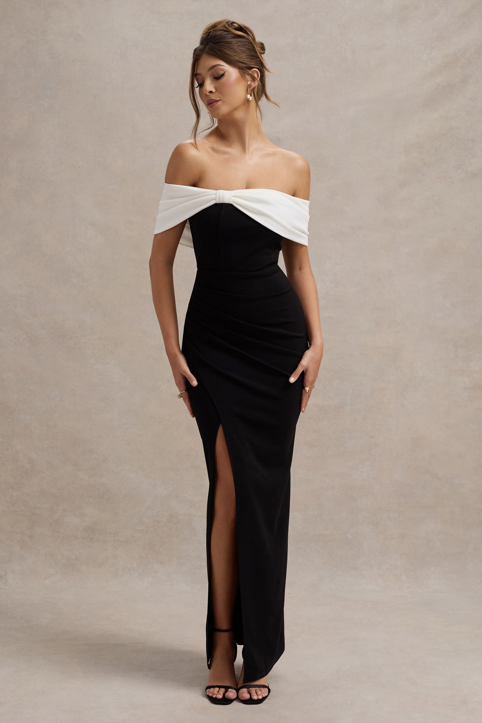 Juliette | Bardot Bow Tight Split Maxi Occasion Dress