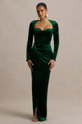 Isadora | Bottle Green Velvet Corset Maxi Dress