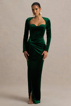 Isadora | Bottle Green Velvet Corset Maxi Dress