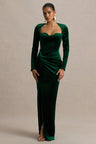 Isadora | Bottle Green Velvet Corset Maxi Dress