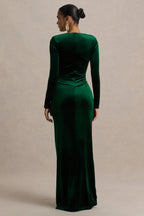 Isadora | Bottle Green Velvet Corset Maxi Dress