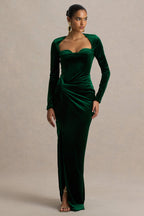 Isadora | Bottle Green Velvet Corset Maxi Dress