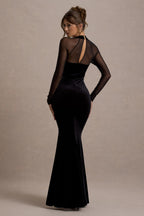 Tatiana | Bodycon Square Neck Sheer Sleeves Velvet Maxi Dress