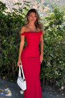 Honorine | Red Asymmetric Bodycon Maxi Dress